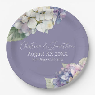 Purple & White Hydrangea Flowers on Lavender Paper Plate
