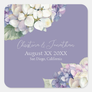 Purple & White Hydrangea Flowers on Lavender Square Sticker