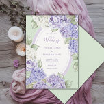 Purple White Hydrangeas Floral Green Wedding Invitation<br><div class="desc">Beautiful purple and white watercolor hydrangeas on a pastel green background. Purple coordinating triple frame adds to the elegance of this wedding invitation.  Lovely cascading full bloom flowers.  A lovely wedding invite for any season wedding.</div>