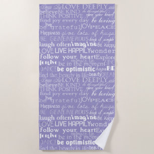 Purple White Inspirational Words   Beach Towel