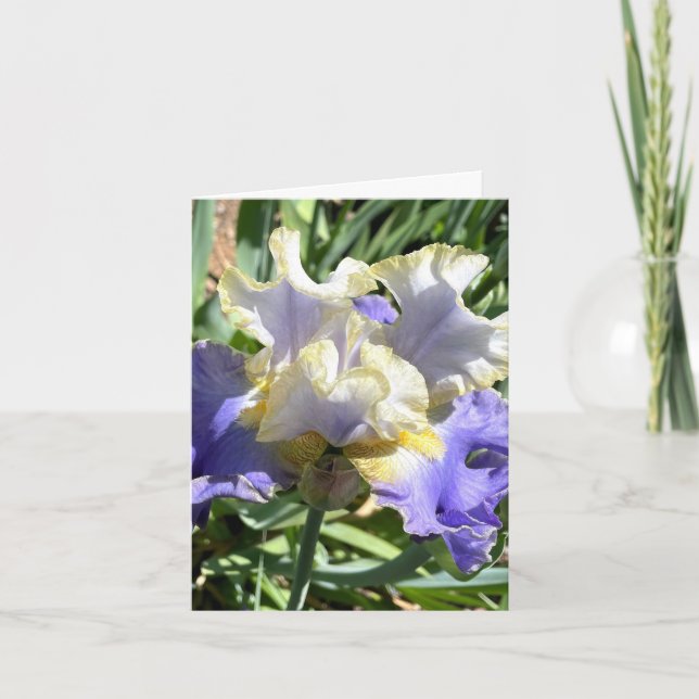 Purple & White Iris Personalised Greeting Card (Front)