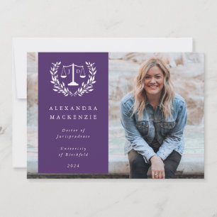 Purple + White JD Law Scales Laurel Wreath Photo Announcement