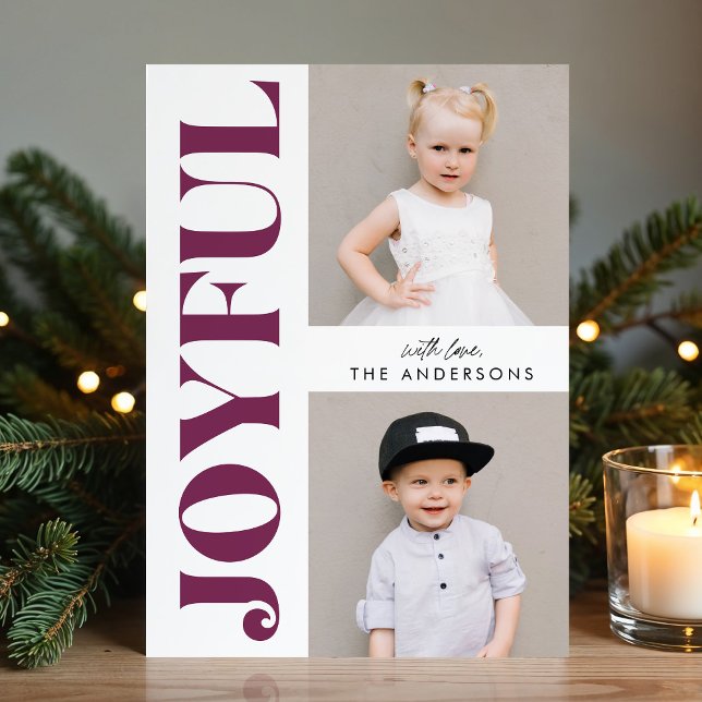 Purple & White Joyful Modern Christmas Photo Holiday Card (Creator Uploaded)