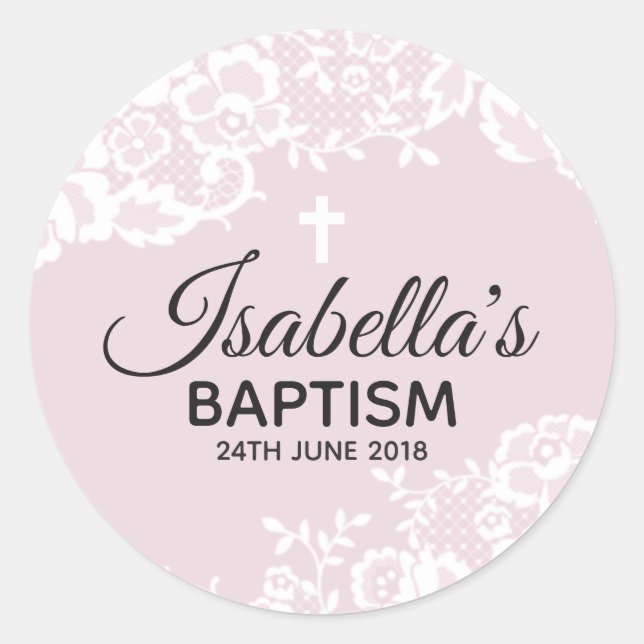 Purple White Lace Christening Sticker (Front)