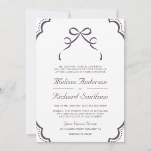 Purple White Lace Coquette Bow QR Code Wedding Invitation