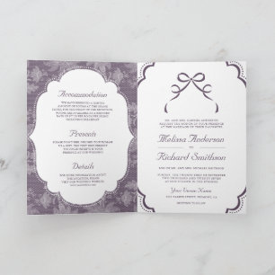 Purple White Lace Coquette Bow QR Code Wedding Invitation