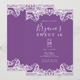 Purple & White Lace Elegant Sweet 16 Party Invitation