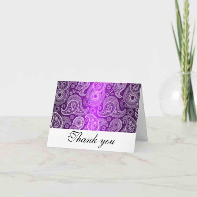 Purple & White Lace Paisley Thank You Note Cards (Front)