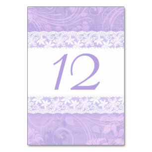 Purple white lace print wedding table numbers