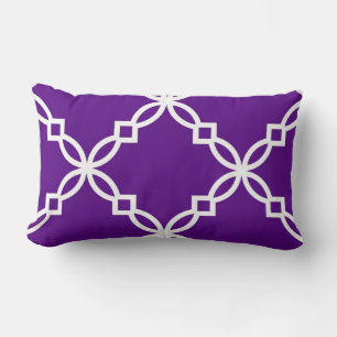 Purple White Large Fancy Quatrefoil Pattern Lumbar Cushion