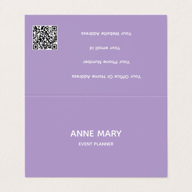 Purple White Lavender Violet Professional QR Code  Business Card (Outside Unfolded)