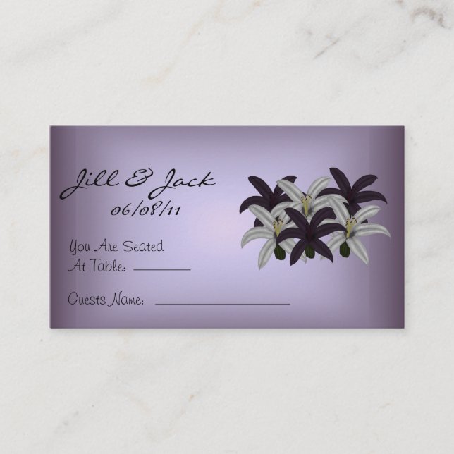 Purple & White Lillies Seating Cards (Front)