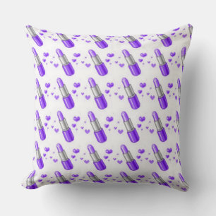 Purple & White Lipstick Lover Throw Pillow