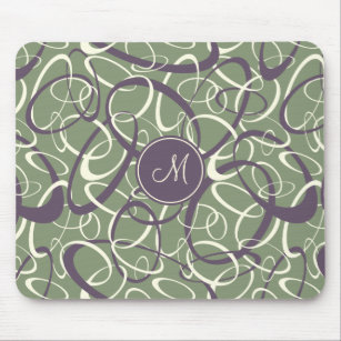 purple white loops on sage green geometric pattern mouse pad
