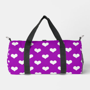 Purple White Love Heart Pattern Design  Duffle Bag