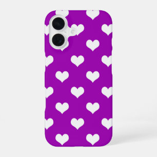 Purple White Love Heart Pattern Design iPhone 16 Case