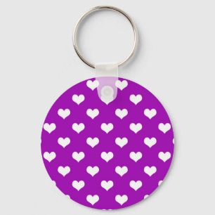 Purple White Love Heart Pattern Design  Key Ring