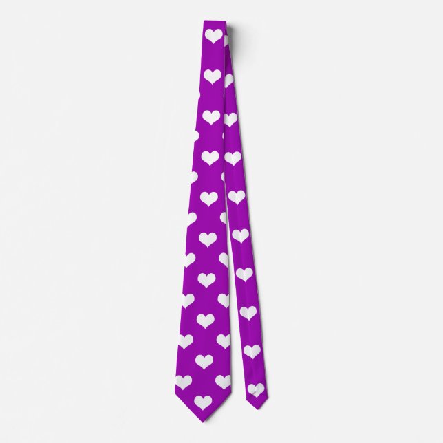 Purple White Love Heart Pattern Design  Tie (Front)