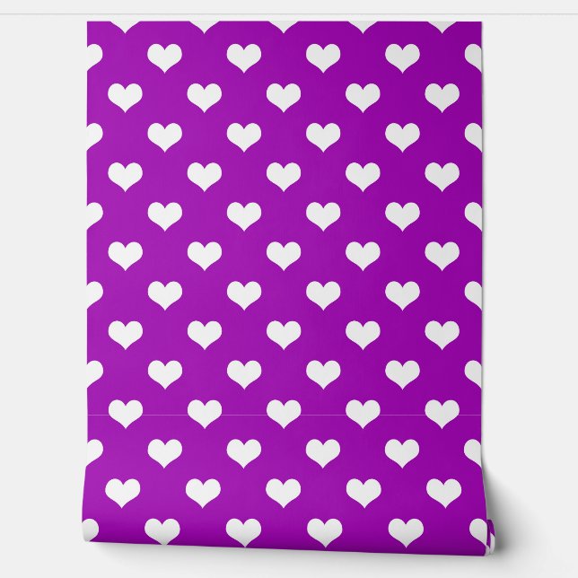 Purple White Love Heart Pattern Design Wallpaper (Unrolling)