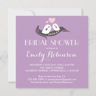 Purple White Lovebirds Bridal Shower Invitation