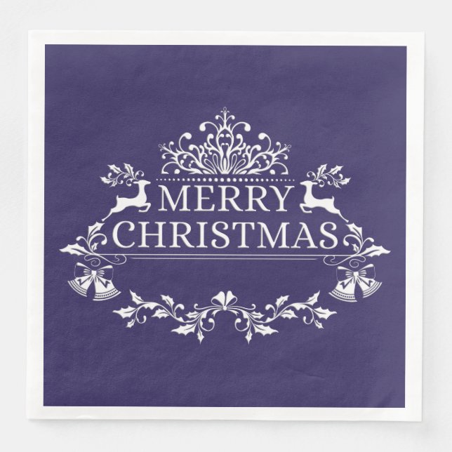Purple & White Merry Christmas Paper Napkins (Front)