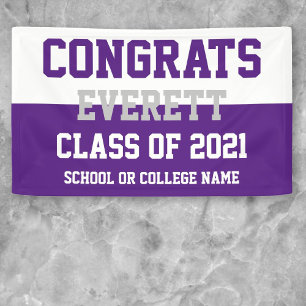 Purple & White Minimalist Graduation Party Banner