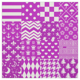 Purple White Mixed Patterns Patchwork Design  Fabric