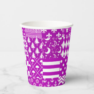 Purple White Mixed Patterns Patchwork Design  Paper Cups