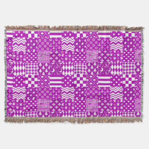 Purple White Mixed Patterns Patchwork Design Throw Blanket