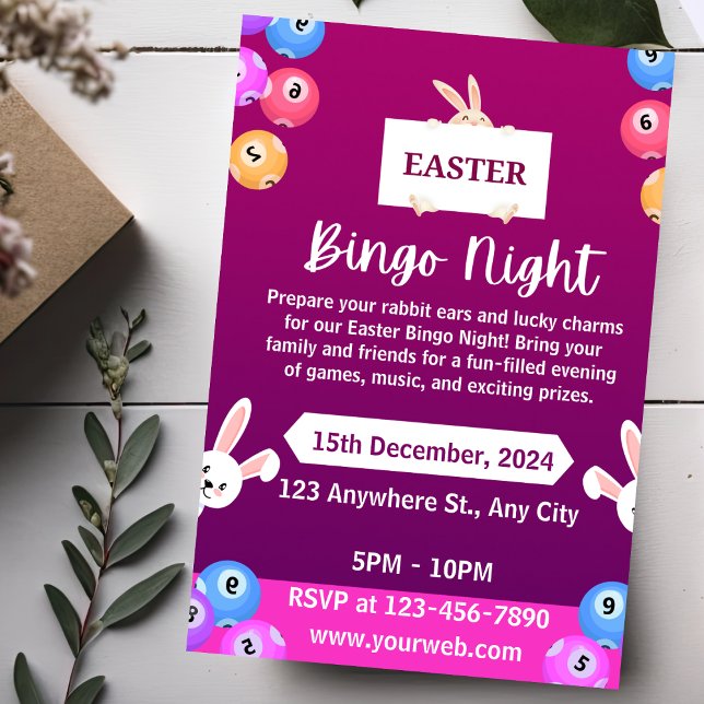 Purple-White Modern Easter Bingo Night Invitation (Creator Uploaded)