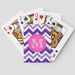 Purple White Monogram Chevron Pattern Playing Cards