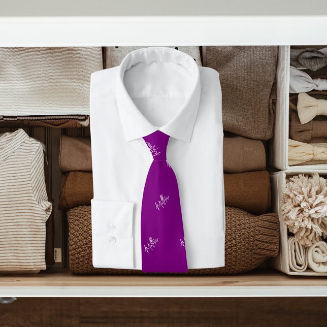 Purple white name pattern modern script tie (Creator Uploaded)