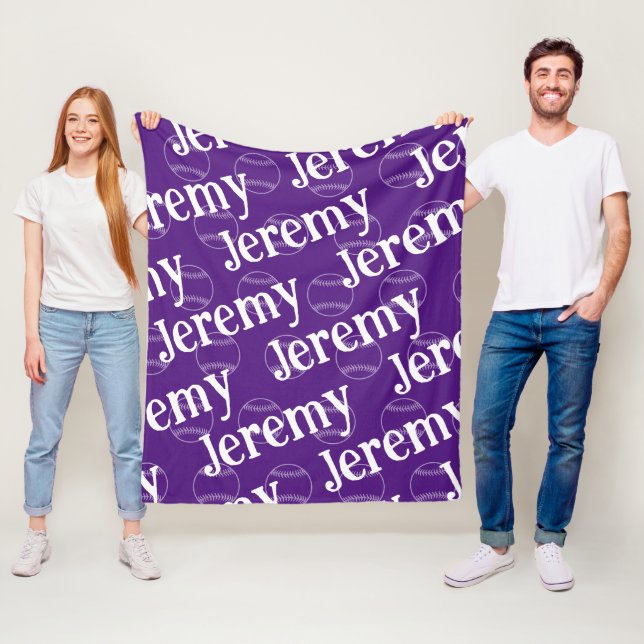 Purple & White Novelty Baseball Fleece Blanket (In Situ)