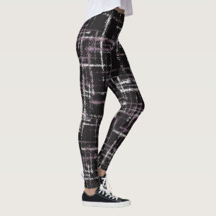 Purple white on black spattered airbrushed squares leggings