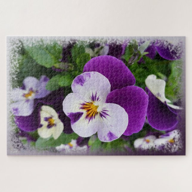 Purple white pansies jigsaw puzzle (Horizontal)