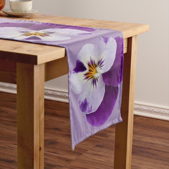 Purple white pansies long table runner (In Situ)