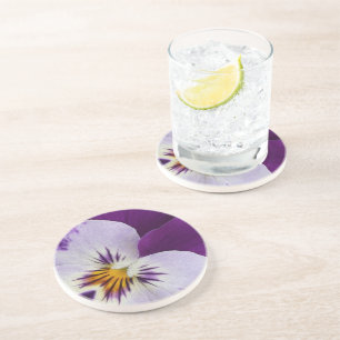 Purple white pansy cutout coaster