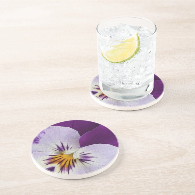 Purple white pansy cutout coaster (Side)