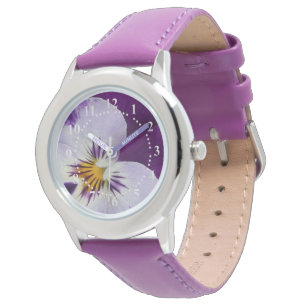 Purple white pansy cutout watch