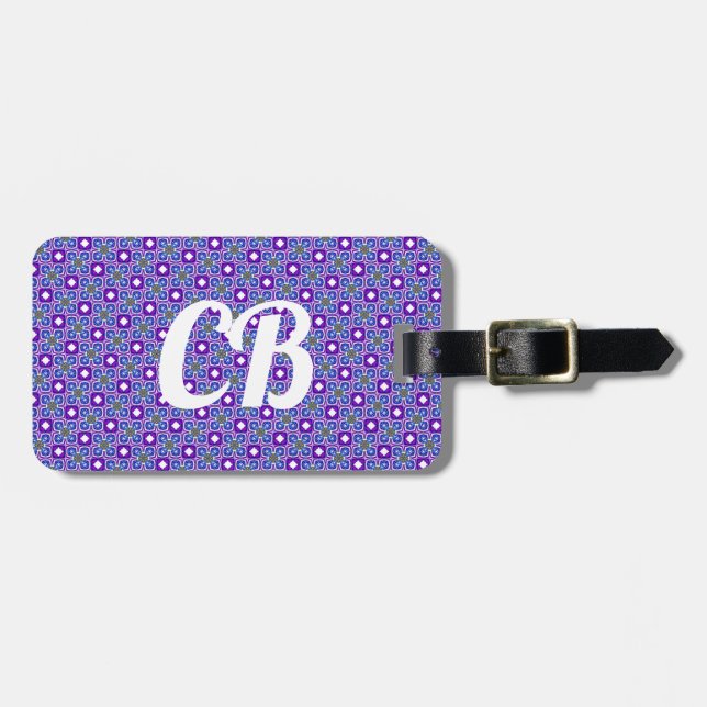 Purple White Pattern Luggage Tag (Front Horizontal)