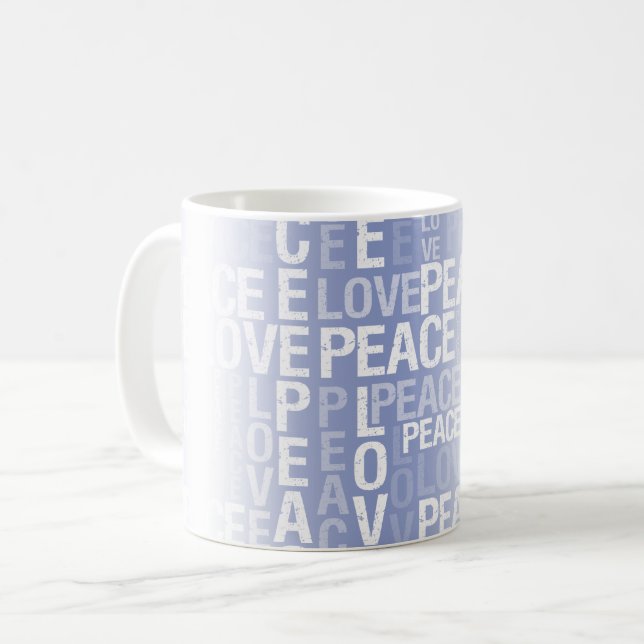 Purple White Peace Love Coffee Mug (Front Left)