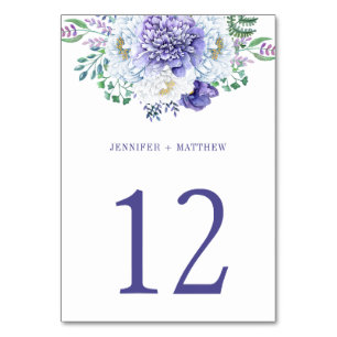 Purple White Peonies Greenery Table Number