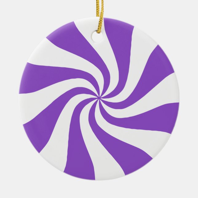 Purple & White Peppermint Candy Christmas Ornament (Front)