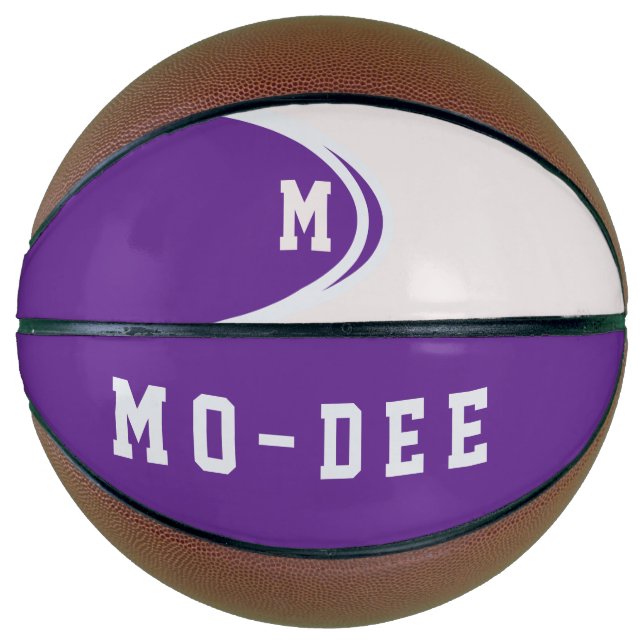Purple White Personalised Basketball (Front)