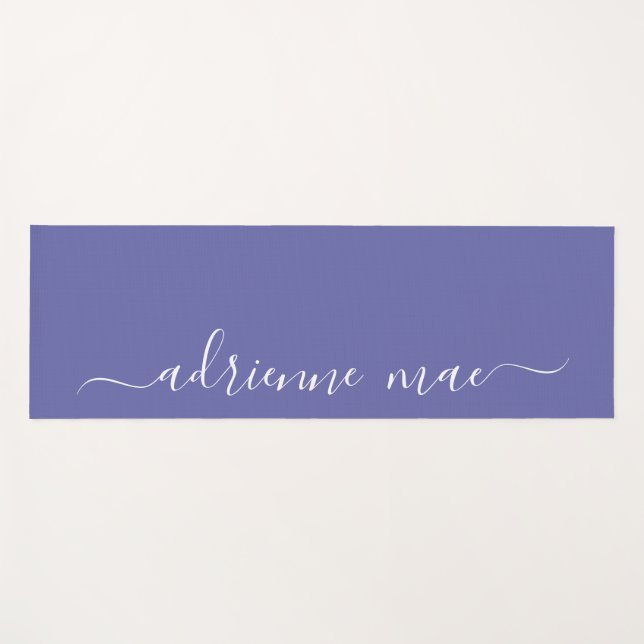 Purple & White Personalised Script Reversible Yoga Mat (Front (Horizontal))