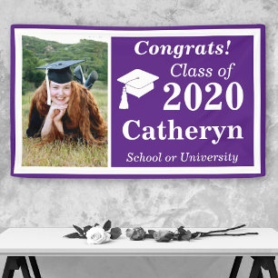 Purple White Photo Class of 2020 Graduation Banner