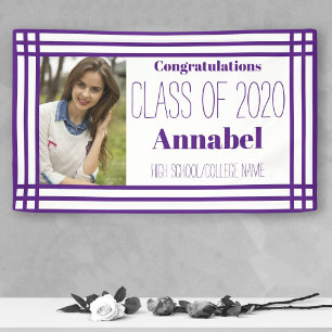 Purple White Photo Geometric Graduation Party Banner