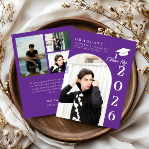 Purple & White Photo Graduation announcement