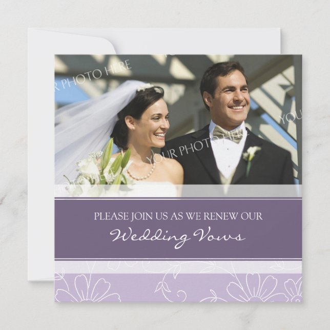 Purple White Photo Wedding Vow Renewal Invitations (Front)