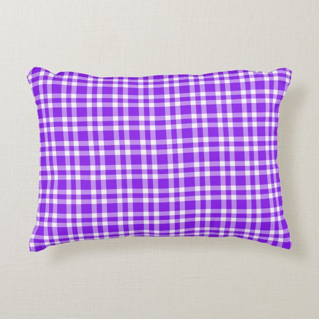 Purple White Plaid Pattern Decorative Cushion (Front)